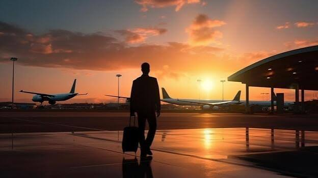 Corporate business traveler at airport